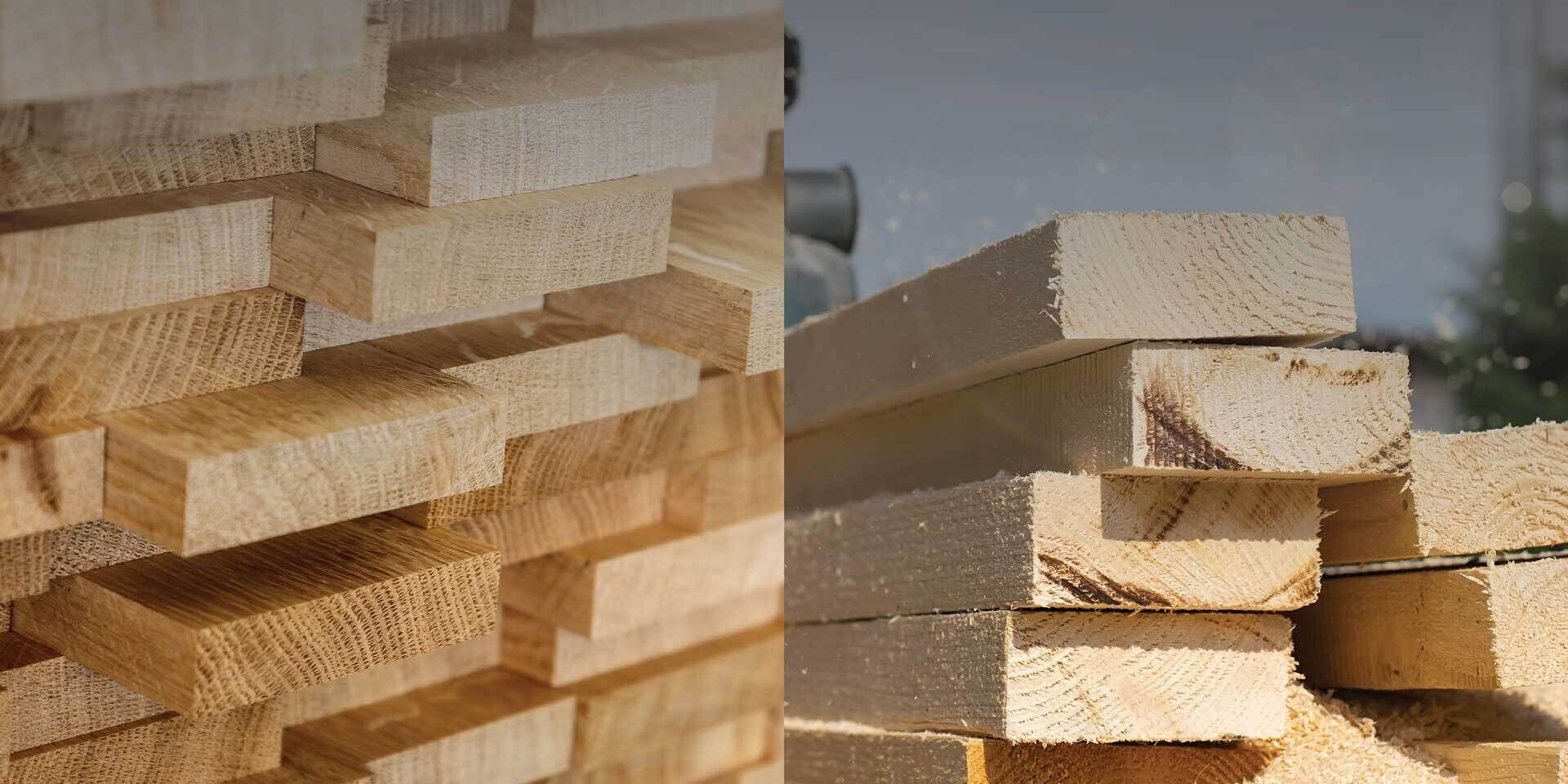 Planks of freshly cut wood