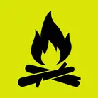 Icon: black logs with flame above on hyper green background