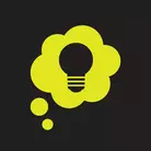 Icon: hyper green thought bubble with lightbulb on a black background