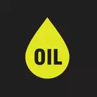 Icon: hyper green oil drop with oil text inside on black background