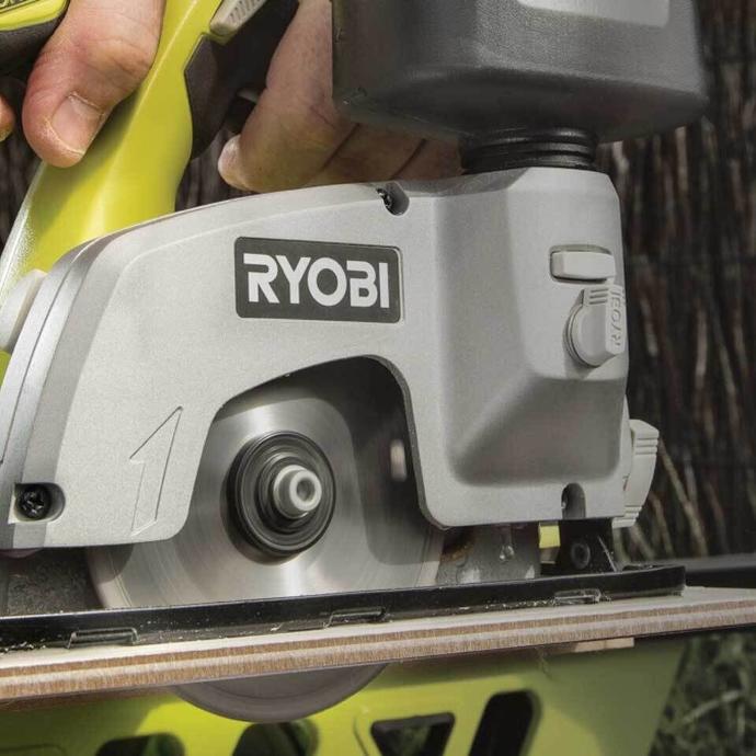 Depth control demonstrated on a Ryobi circular saw