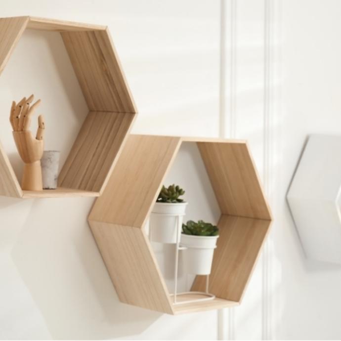 DIY wooden, honeycomb shelves